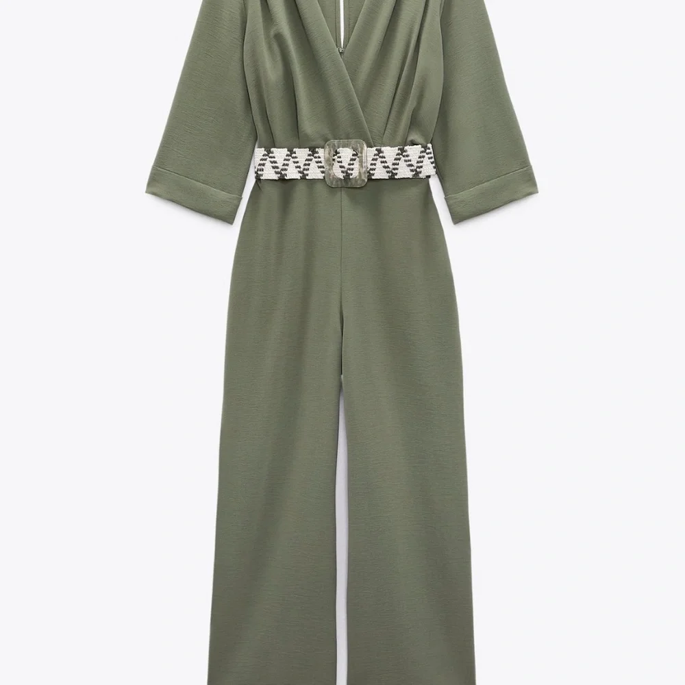 Zara limited edition minimalist linen blend belted jumpsuit